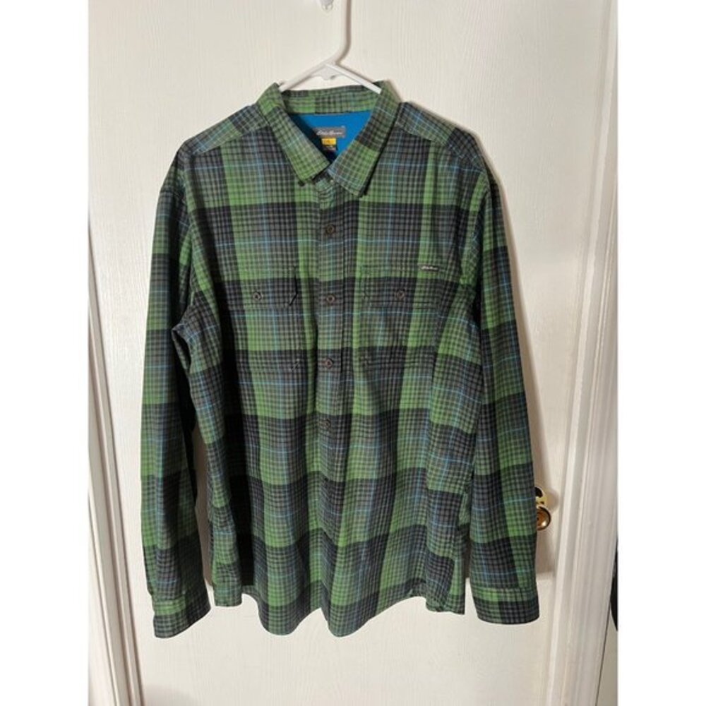Eddie Bauer Green Plaid Long Sleeve Shacket  Size XL